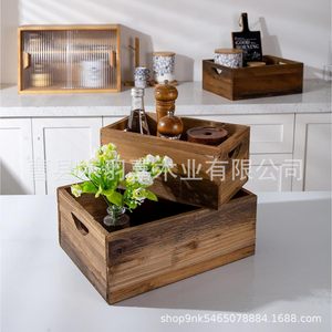 Wooden Storage Box Square Vintage Style Kitchen Organizer Decorative <b>Bins</b> - Product Image 1