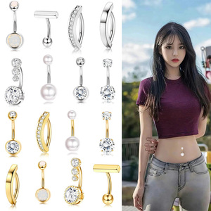 Nouveauté 2026 : Bijou de piercing de nombril hypoallergénique en acier inoxydable avec perle et zircon cubique, or et argent, pour femme - Product Image 3