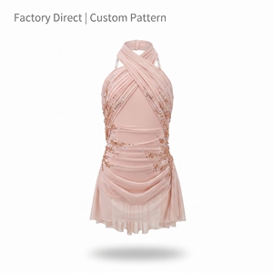 Vestido de Danza Lírica Personalizado con Volantes, Traje Profesional de Patinaje Artístico con Pedrería, Adornado con Cristales Dorados, Ropa de Danza Moderna - Product Image 4