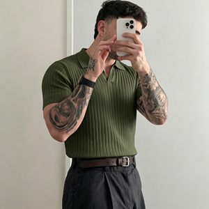<span class=keywords><strong>Polo</strong></span> in Maglia <span class=keywords><strong>a</strong></span> Costine Premium da Uomo, Maglione Leggero <span class=keywords><strong>a</strong></span> Maniche Corte Testurizzato, Vestibilità Slim Moderna, Maglieria Estiva Smart Casual OEMODM - Product Image 2