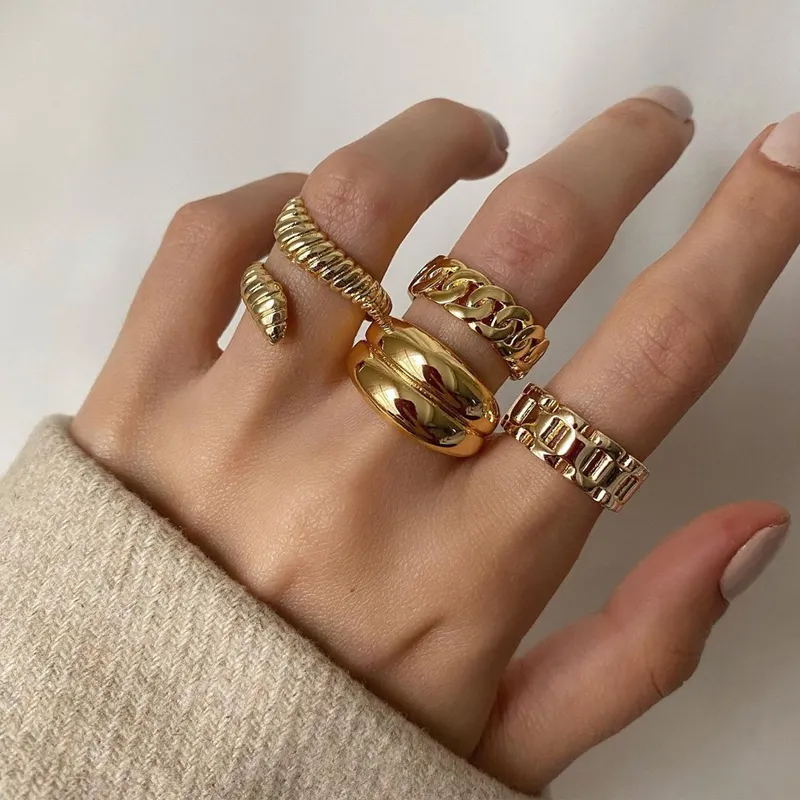 Factory Price Unique Style Statement Jewelry 18K Gold Plated Women Rings Set