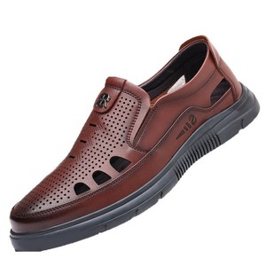 Chaussures bateau en cuir pour hommes, respirantes, à bout fermé, semelle extérieure en caoutchouc, doublure en cuir véritable, semelle souple - Product Image 5