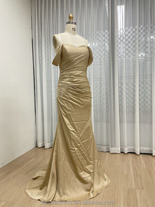 Элегантное золотое атласное вечернее платье-русалка MC20079-2 с открытыми плечами и драпировкой, для выпускного вечера, роскошное свадебное платье для женщин, коллекция 2026 - Product Image 4