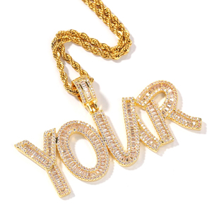 Collana Hiphop personalizzabile alta gioielleria ghiacciata fuori nome Baguette diamanti CZ materiale principale in ottone catena a maglie zircone pietra principale - Product Image 6