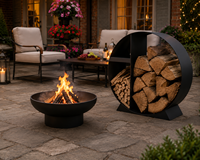 Brasero avec support de rangement pour bois de chauffage - Ensemble foyer extérieur à bois et support à bûches pour jardin et terrasse (disponible séparément)