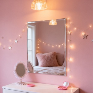 Grand miroir mural sans cadre avec bord biseauté, verre trempé argenté 4 mm 5 mm pour salle de bain, design moderne à fixer au mur - Product Image 1