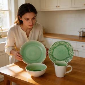 Juego de Vajilla de <span class=keywords><strong>Gres</strong></span> con Diseño Japonés Green Roscher Blue Crackle, 16 Piezas, Platos para Comer, Muestra Gratis - Product Image 4