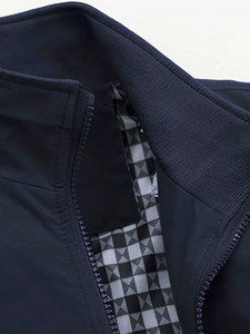 Dropshipping Veste décontractée à col montant pour hommes, 100% polyester, couleur unie, tissu tissé non extensible, coupe régulière, fermeture à glissière - Product Image 2