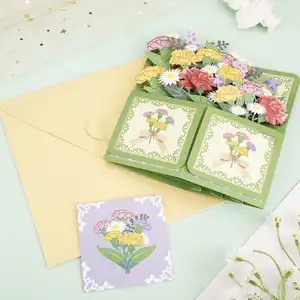 Geburtstagsstrauß Blumenblumen Geburtstag Pop-Up Grußkarte 3D-Karnel-Pop-Up-Karten mit Umschlägen