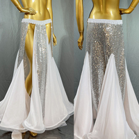 Nouvelle conception de jupes longues fendues à sequins pour la danse du ventre, robe sexy de danse du ventre, costume pour femmes, vêtements d'entraînement et de spectacle sur scène