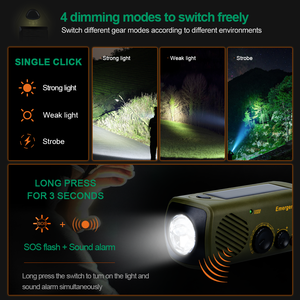 Năng Lượng Mặt Trời FM Đèn Pin Tay Crank Năng Lượng 5 LED Điốt Có Thể Sạc Lại Âm Thanh Báo Động Di Động Cắm Trại Khẩn Cấp Trọng Lượng Nhẹ Thiết Bị - Product Image 3