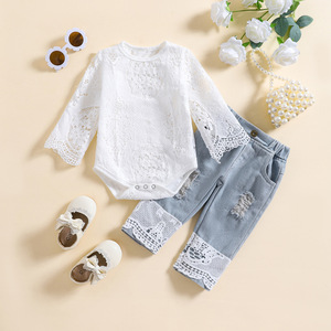 Nuova moda Set di vestiti per bambine in cotone per neonati primavera a manica lunga con tutina bianca <span class=keywords><strong>abbigliamento</strong></span> per ragazze - Product Image 1