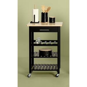 Chariot de cuisine CLAUDE CM 58X48 H.87 en noir et MDF naturel - Product Image 1