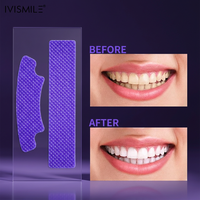 Tiras Blanqueadoras Naturales de Alta Viscosidad Sin Peróxido V34+Pap, Tiras Secas para Blanqueamiento Dental Púrpura para Dientes Sensibles