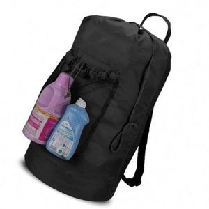 Custom logo High Quality Heavy Duty Durable Travel Storage Bag Drawstring 600d Oxford Clothes Mesh Laundry Wash <b>Backpack</b> Bag - Product Image 1