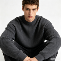 Pull-over en maille côtelée pour homme, col rond, mélange laine et cachemire, coupe ample confortable, personnalisable OEM pour l'hiver