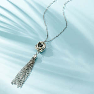 Collana <span class=keywords><strong>lunga</strong></span> nappa tono <span class=keywords><strong>argento</strong></span> e oro bella nodo nappa ciondolo nodo catena serpente per le donne - Product Image 2