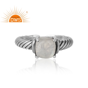 Twisted Sterling Silver Oxidized for Women Prong Setting Rainbow Moonstone Gemstone Trendy <b>Adjustable</b> <b>Ring</b> Wholesale - Product Image 2