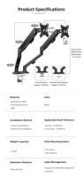 Support de bureau pour ordinateur portable à double écran M22B, bras de support pour écran, support de table pivotant pour écran de 17 à 30 pouces