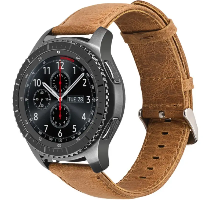 For Samsung Galaxy Watch 3 45mm 46mm Gear S3 Crazy Horse Genuine Leather Band Strap