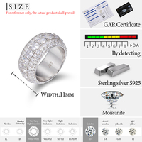 Bague en Diamant Moissanite VVS Scintillante, Coupe Ronde, en Argent 925, Bijoux Hip-Hop, pour Fiançailles et Mariage, Vente en Gros