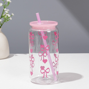 Vaso Reutilizable de Plástico Libre de BPA de 16 oz con Tapa y Pajita para Bebidas, con Diseño de Lazo, para Fiestas, para Beber Directamente - Product Image 5
