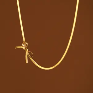 NUORO kalung liontin lapis emas 18K Chic terbaru perhiasan kalung Choker simpul pita tulang ular imut indah