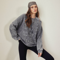Sweat-shirt oversize personnalisé pour femme, coupe-vent, écologique, de haute qualité, avec sequins, pour l'hiver/l'automne/le printemps, vente en gros, ODM, décontracté