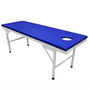 Mesa de masaje djustable de acero espesado con estantería, cama de examen Ospital con almohada - Product Image 4