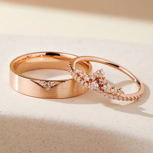 光沢ジュエリークラウンプロミスデザインモアッサナイトダイヤモンドエンゲージメントウェディングセット14k/18kリアルゴールドカップルリング - Product Image 2