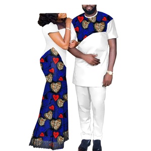 Dashiki pour couples africains <span class=keywords><strong>Bazin</strong></span> riche en coton écologique <span class=keywords><strong>Robe</strong></span> longue en dentelle pour hommes Ensemble de pantalons imprimés africains Vêtements de mariage - Product Image 4