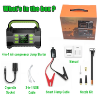 Compresseur d'air portable en plastique 3000A 4-en-1, démarreur de batterie 150PSI 12V, charge rapide USB, écran numérique, booster de batterie de voiture