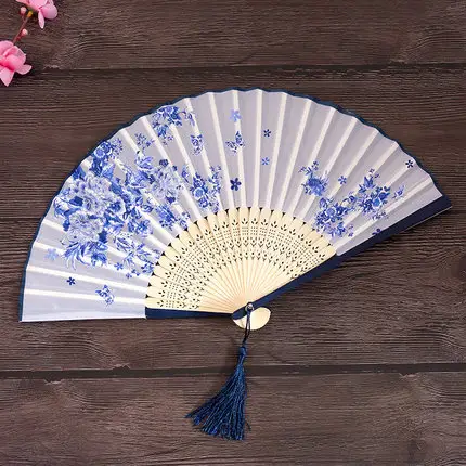 The existing Vintage Style Silk Folding Fan Chinese Japanese Pattern Art Craft Gift Home Decoration Ornaments Dance Hand Fan