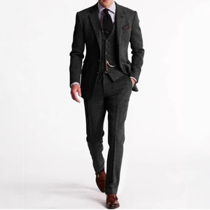 Costumes de marié rétro en tweed marron pour <span class=keywords><strong>homme</strong></span>, <span class=keywords><strong>coupe</strong></span> ajustée, blazer de bal, vintage, <span class=keywords><strong>mariage</strong></span>, 3 pièces - Product Image 5