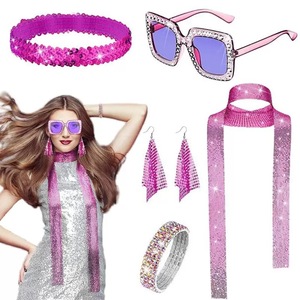 Accessori per Costume Disco Anni '70, Abbigliamento Donna, Gioielli, Orecchini, Sciarpa con Paillettes, Occhiali da Sole, Bracciale con Diamanti, Cosplay Halloween, TV e Cinema - Product Image 1