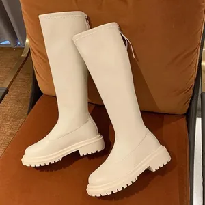 2022 hiver longue marque femmes bottes de luxe Chelsea gros talons plate-forme chaussures fermeture éclair bout rond Botines De Mujer