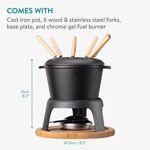 Ensemble de pot à fondue au fromage en fonte de 2 qt avec lames en acier inoxydable, 6 fourchettes colorées codées, manuel pour la fondue au chocolat - Product Image 3