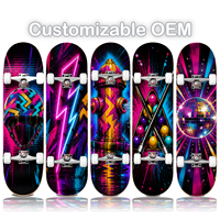 Planche à roulettes complète personnalisée OEM en bois d'érable, 80 cm, double kick, deck rétro, roulements ABEC-7