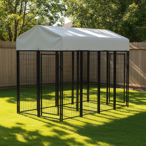 Chenil extérieur pour chien 7,8' x 4,1' à deux compartiments, structure métallique, couverture résistante à l'eau, pour chiens de petite, moyenne et grande taille, design rectangulaire - Product Image 2