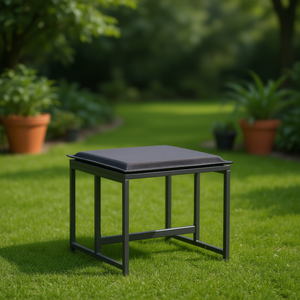 Medium Foam Garden Stool <b>Black</b> Textilene Steel <b>Frame</b> Durable Outdoor Furniture Minimalist Design - Product Image 2