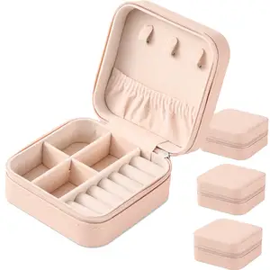 Portable Travel Mini Jewelry Box Leather Jewellery Ring Organizer Case Storage Gift Box Girls Women Pink White Black Green