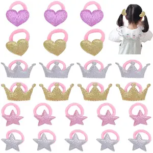 Glitter Ster Hart Kroon Elastische Haarbanden Voor Meisjes Baby Kids Scrunchies Gom Stropdas Paardenstaart Houder Kinderen Haar Accessoires
