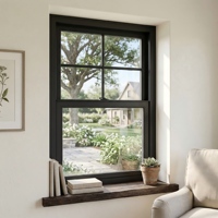 Ventana Vertical de Aluminio Blanco y Negro Estilo Moderno, con Rejillas Divisorias Personalizadas y Doble Acristalamiento para Villas