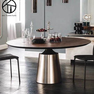 Mobili da sala da pranzo moderni in stile italiano di lusso Set da tavolo da pranzo con gamba in metallo nero rotondo in marmo e 6 sedie - Product Image 1