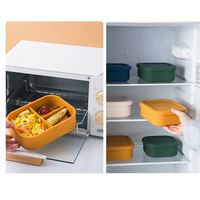 Boîte à bento rectangulaire en silicone de qualité alimentaire à 3 compartiments, 700-1300 ml, couvercle en PP anti-fuite, compatible micro-ondes, récipient pour la préparation des repas