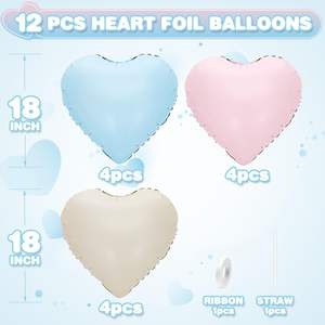 YACHEN 12 stuks 18 inch crèmewitte babyroze blauwe hartvormige folie helium ballonnen voor babyshower gender reveal feestdecoratie - Product Image 2