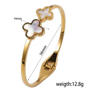 Bracelet Jonc Trèfle en Acier Inoxydable Plaqué Or 18 carats de Luxe pour Femme - Vente en Gros - Product Image 6