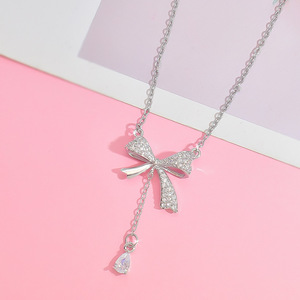 Collar <span class=keywords><strong>de</strong></span> Mujer Mylove <span class=keywords><strong>de</strong></span> Acero Inoxidable Plateado con Borla, Nudo <span class=keywords><strong>de</strong></span> <span class=keywords><strong>Mariposa</strong></span> y Circonita, <span class=keywords><strong>Cadena</strong></span> <span class=keywords><strong>de</strong></span> Eslabones Moderna para Regalo - Product Image 2