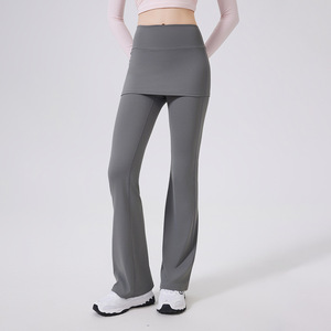 Wholesale Women's 2-in-1 Flare Yoga Pants with Ruched <b>Skirt</b> Overlay High Waist Tummy Control Leggings Breathable Sports Leggings - Product Image 4