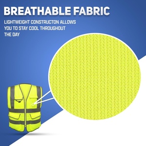 Gilet de sécurité haute visibilité pour hommes avec bandes réfléchissantes et LED clignotantes, multi-poches, pour chantier, travaux routiers, en polyester, idéal pour les bénévoles, modèle été - Product Image 5